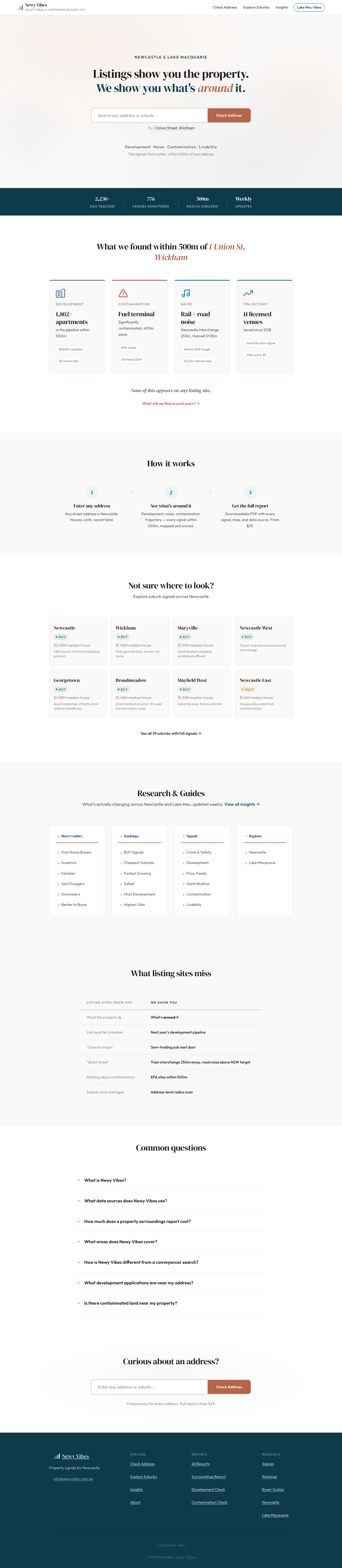 Newy Vibes — property surroundings intelligence for Newcastle and Lake Macquarie